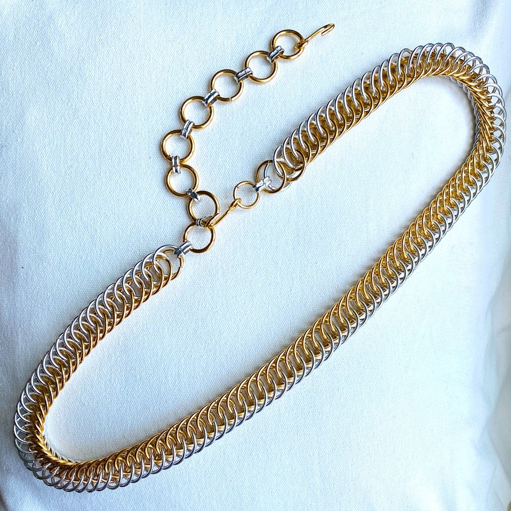 Vintage Gold and silver tone adjustable chain belt with hook closure